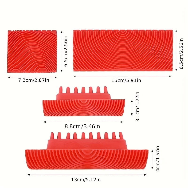 4pcs Rubber Wood Grain Texture Tool - Imitation Paint Scraper for Art Wallpaper, Paint Polishing & Printing | Decorative Paintin