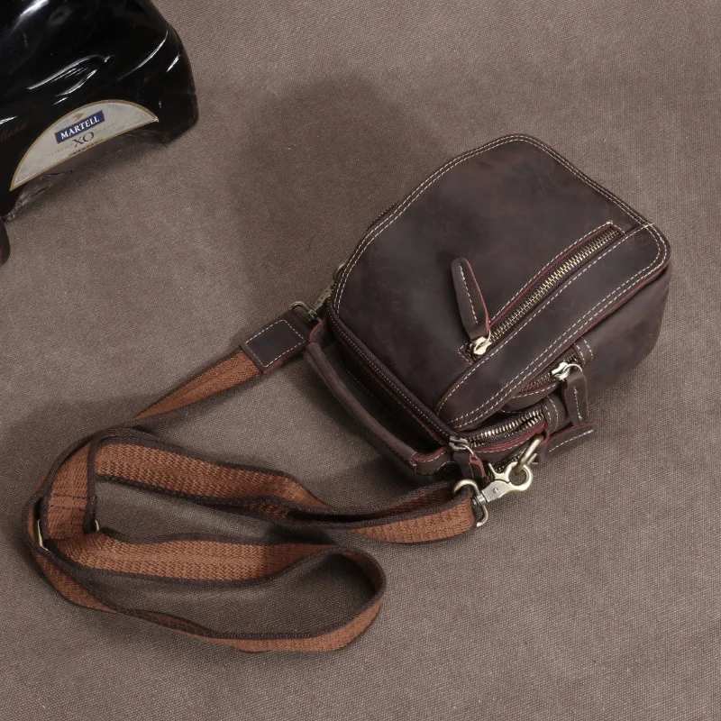 Crazy Horse Leather Crossbody Bag Top-Grain Cowhide Convertible Waist Pack