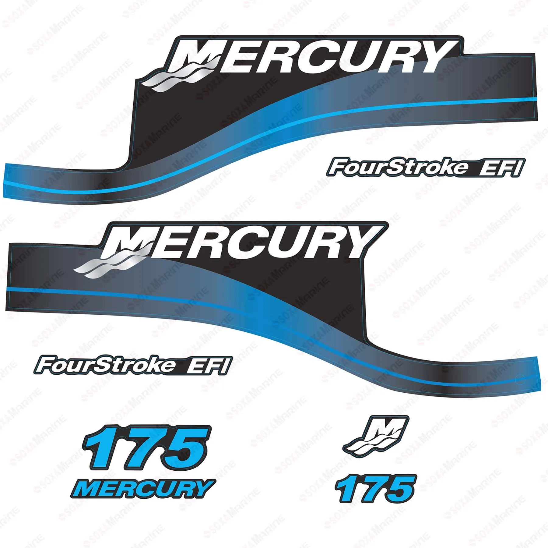 

Blue Decal Kit Sticker Set for Mercury 175 HP Four Stroke EFI Outboard Engine Reproduction 175 hp 4-Stroke EFI