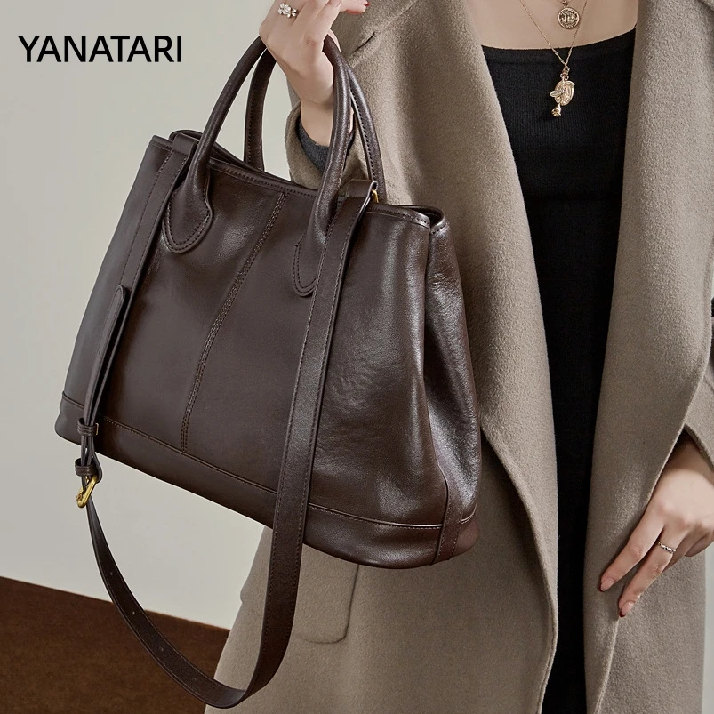YANATARI Luxury Woman Shoulder Bag Soft Leather Large Capacity Fashion Tote Fashionable Handbag Shopping Crossbody Bag Vintage