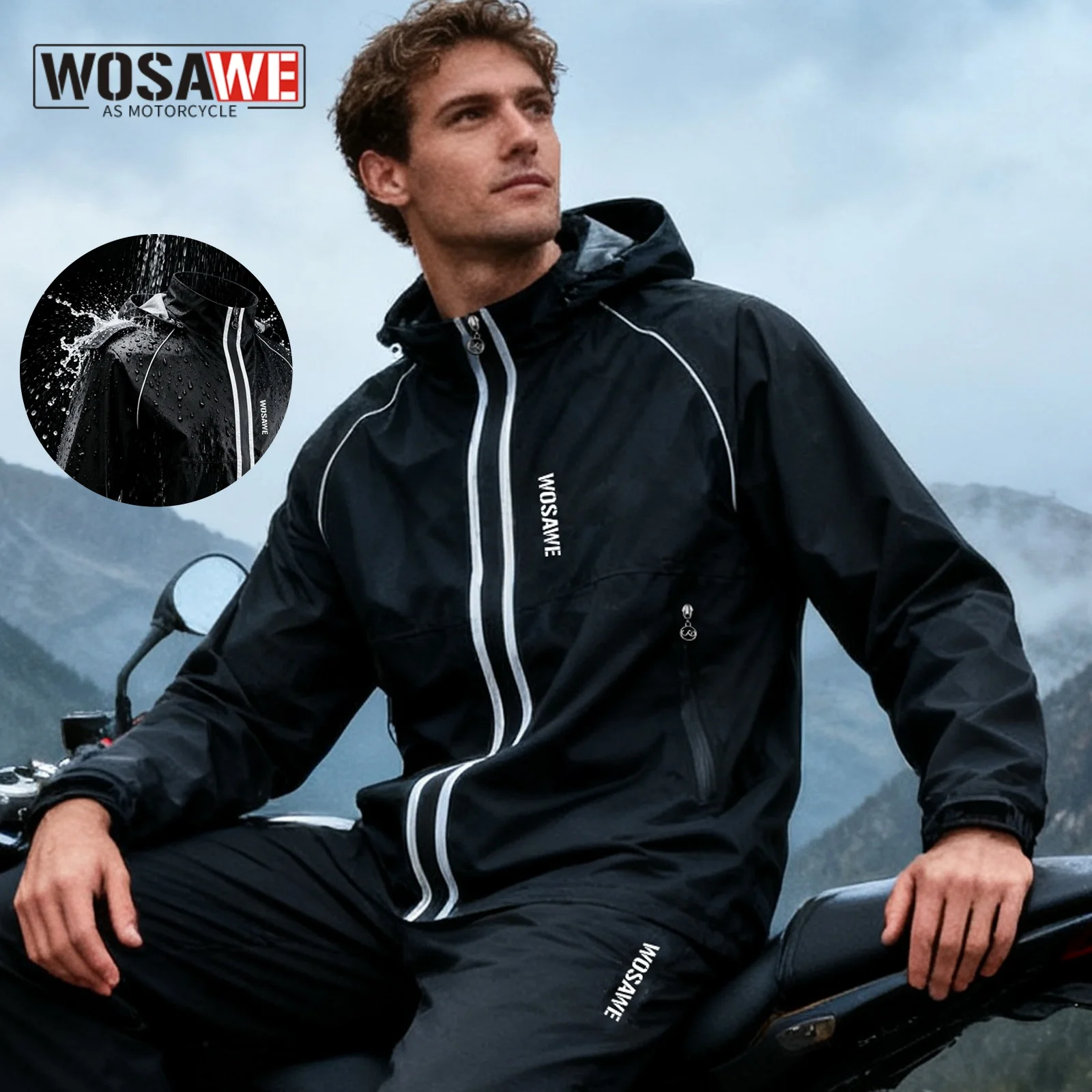 

WOSAWE Motorcycle Raincoat Breathable Waterproof Reflective Raincoat Rain Pants Rainstorm Prevention Motocross Riding Raincoat
