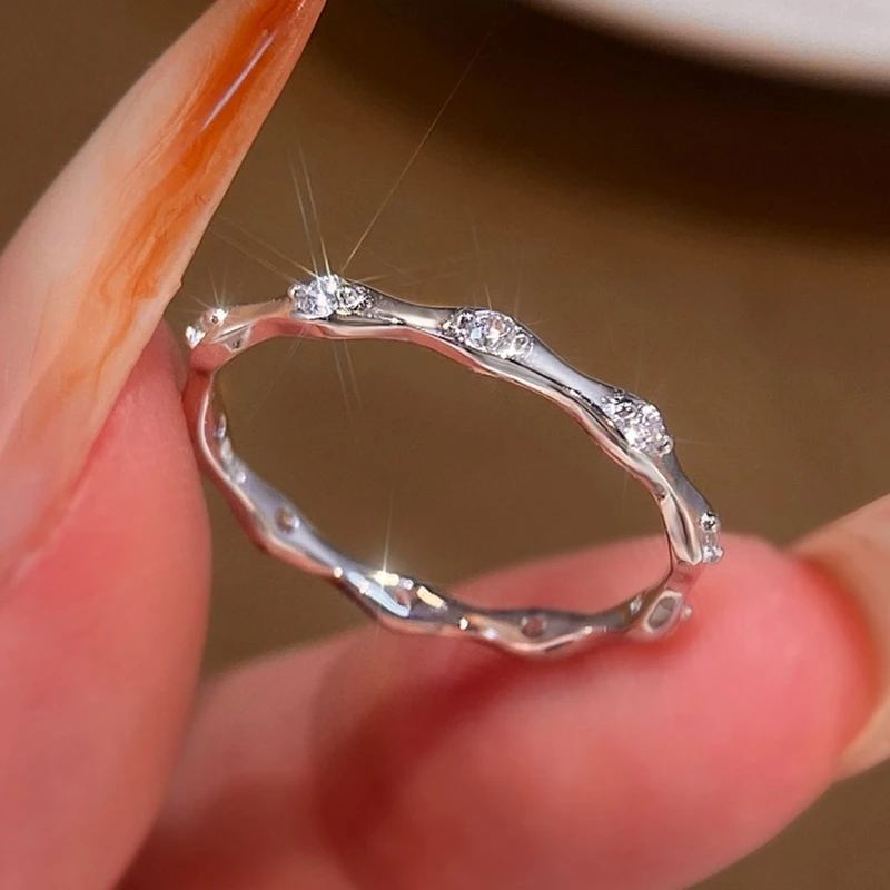 

GRA 0.03ct 925 Sterling Silver Simple Real Moissanite Diamond Bamboo Ring For Women Anniversary High Quality Fine Jewelry