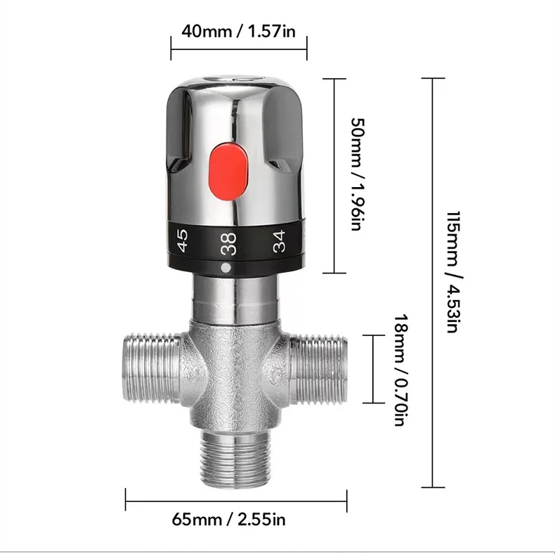 صمام لولبي 1 PCS DN15 Brass Thermostatic Mixing Valve , Kitchen Bathroom Hot and Cold Temperature Shower Faucet Control Thermostat Valve الماء والبخار — تفصيل 4
