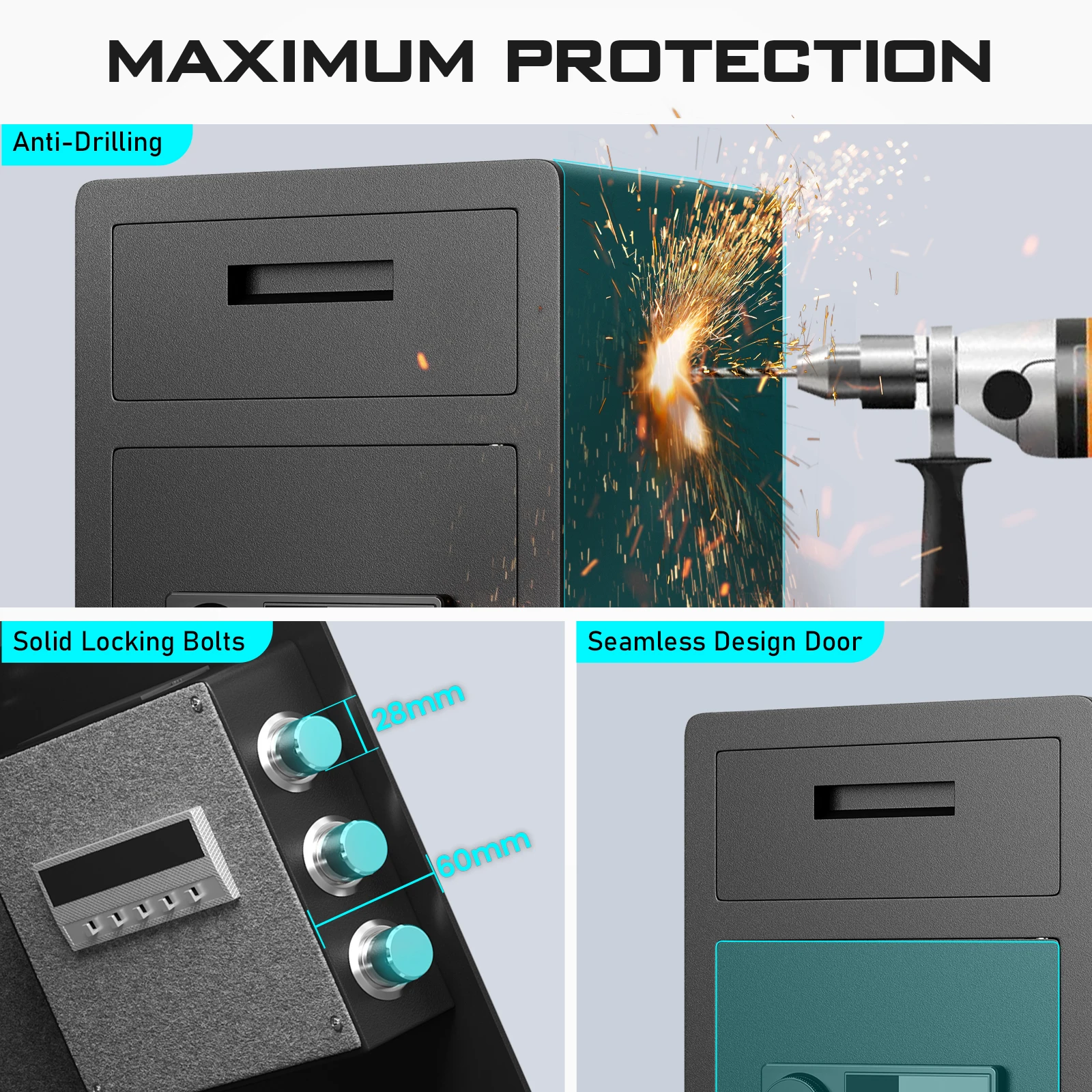 Kavey 6.5 Cub Large Drop Safe Box, Home Safe for Business, Money Safe with Mute Function, Drop Slot & Digital Keypad