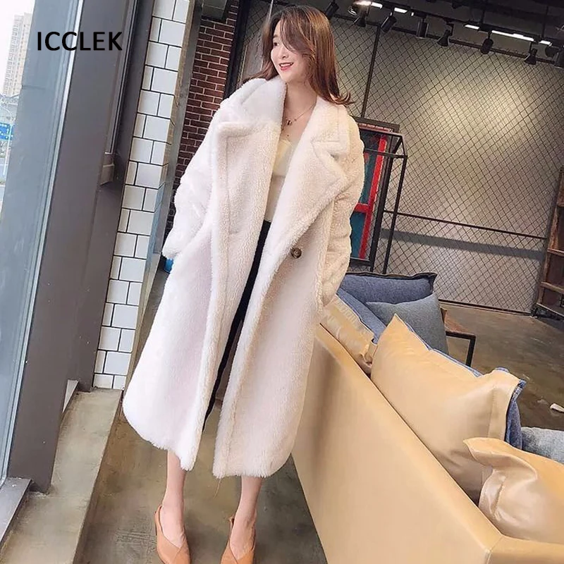 Casual Loose Autumn Women Jacket Winter Teddy Coat Woman Faux Fur Coat Female Plush Thick Warm Fleece Long Jacket Oversized