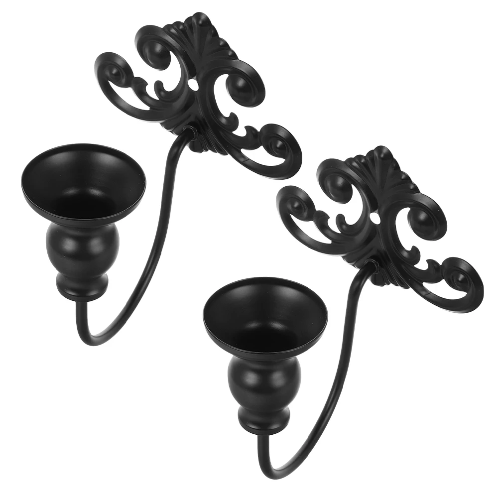 

2 Pcs Wrought Iron Wall Holder Metal Sconces Room Dining Decorations Candlestick