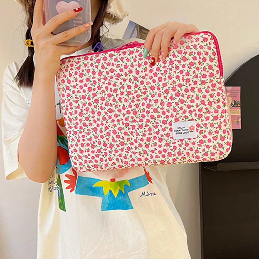 Computer Bag Cute Flower Laptop Sleeve Protective Soft Padded Polyester Vertical Case Zipper Cover Compatible for 14 in Notebook