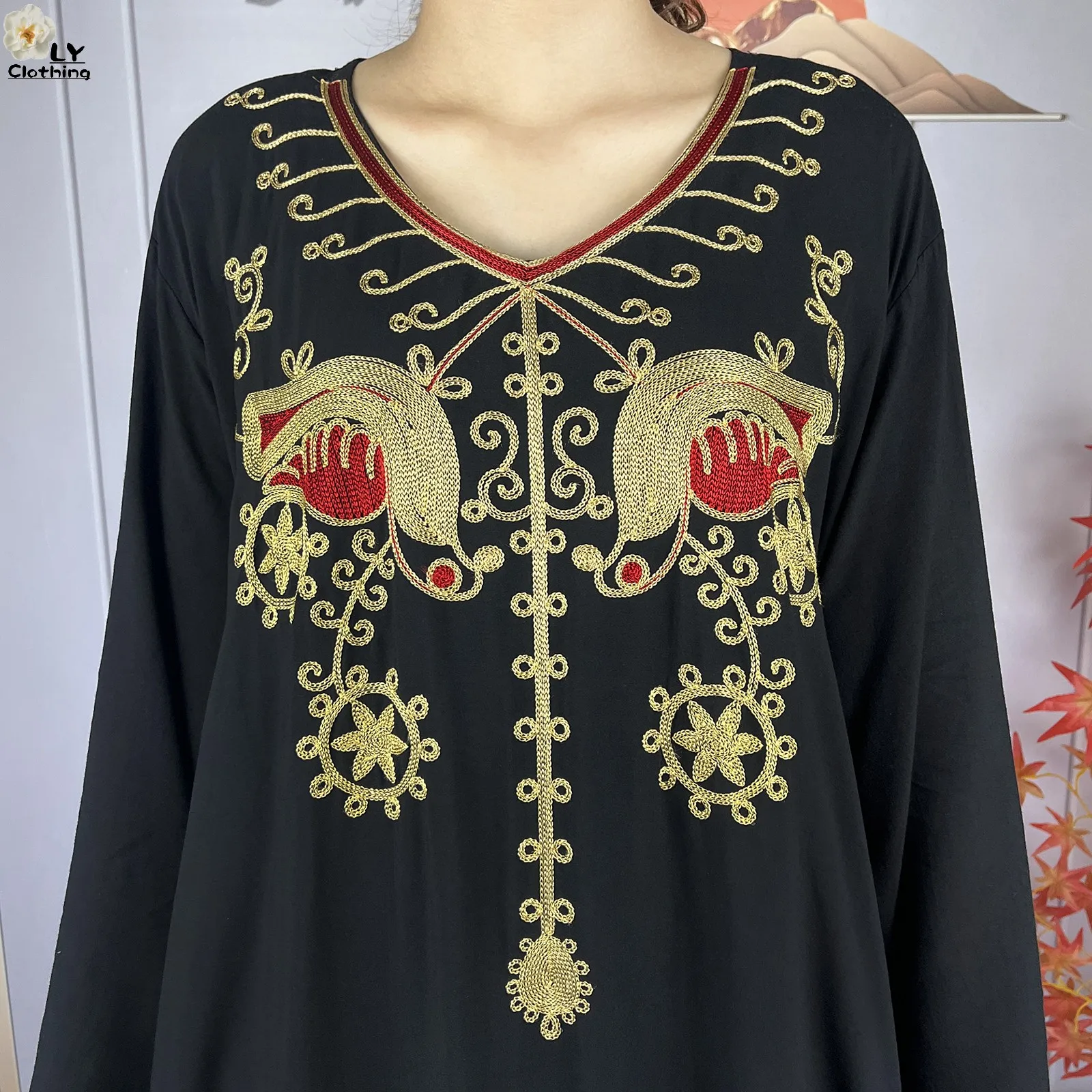 New Muslim For Women Abaya Prayer Clothing Floral Embroidery Cotton Long Sleeved African Dresses Femme Loose Robe With Headscarf