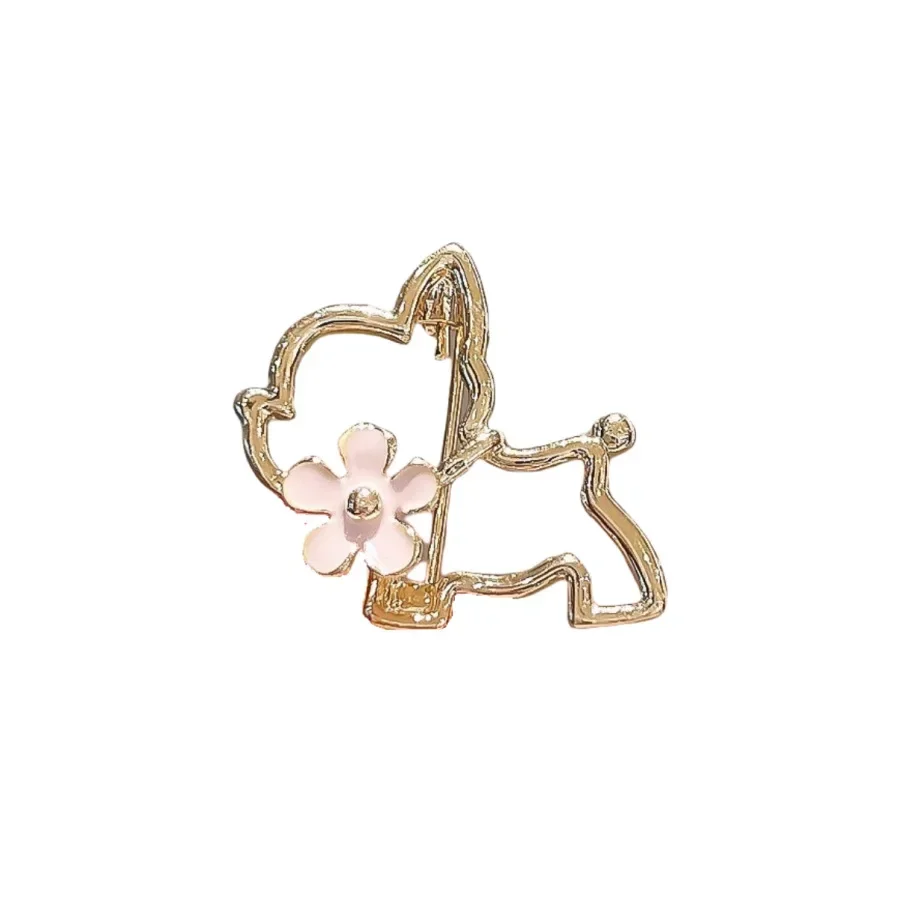 Pins Cute Metal Hollow Pink Cherry Blossom Dog Animal Brooch Pin Collar Needle Sweater Suit Niche Accessories for Women Pines