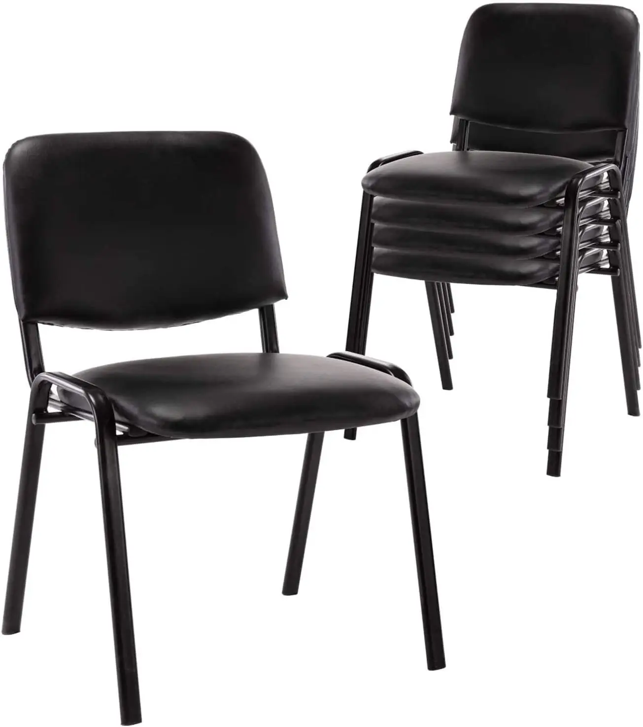 Room Waiting Chairs 5 Pack Black Office Chairs No Wheels PU Leather Lobby Chairs Armless Desk Chair for Meeting/Guest Room/Event