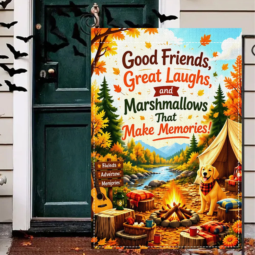 1PC Fall Camping Theme Garden Flag, Duplex Print, Perfect for Patio and Outdoor Seasonal Decoration (Pole Not Included)