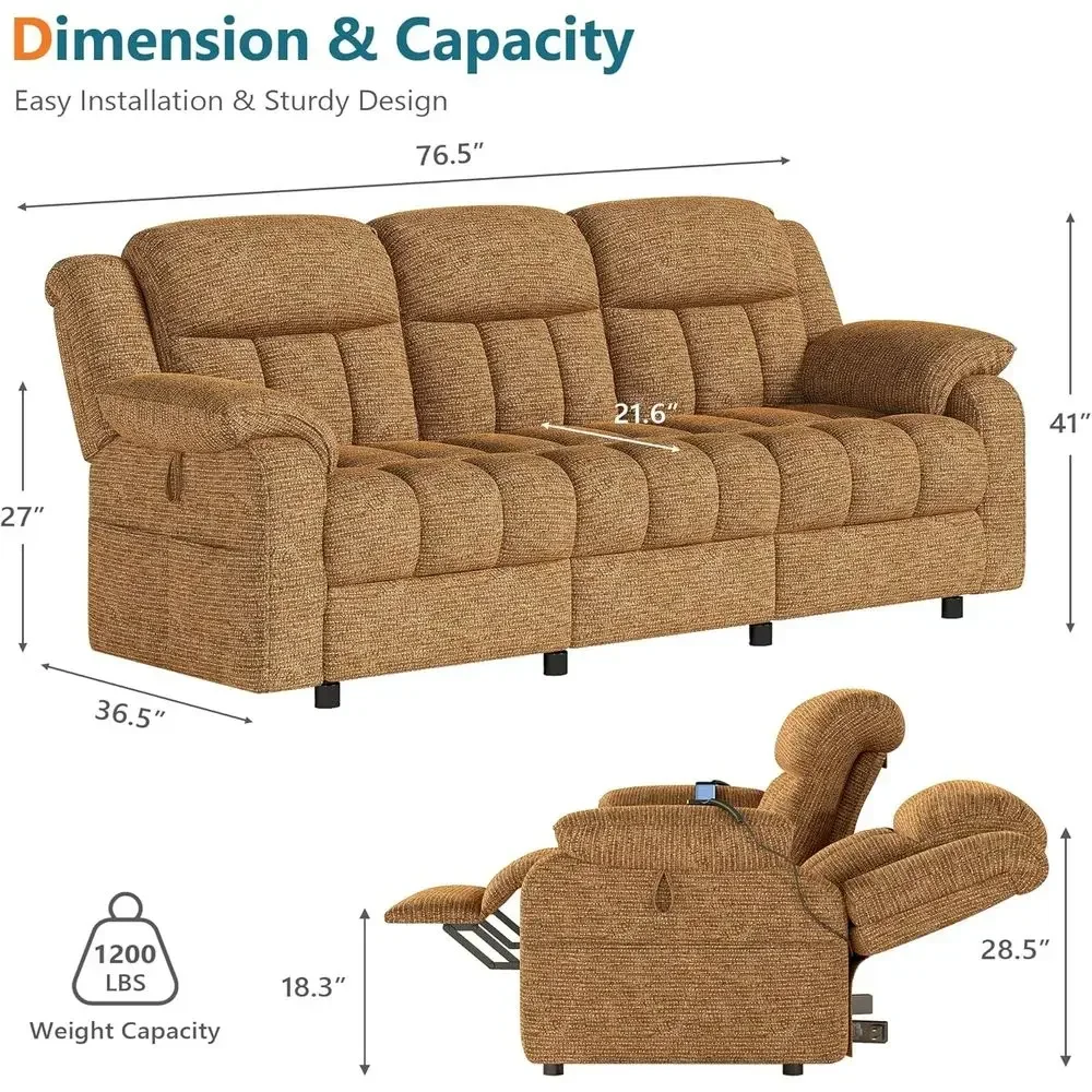 Electric Recliner Soa Couch, Power Reclining Soa Loveseat with kets & Adjustable Backrest, Comy Chenille Upholstered 3 Seater Co