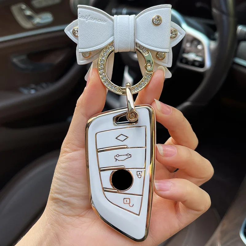 Bow Keychain Car Key Case Cover for BMW X3 X5 X6 F30 F34 F10 F20 G20 G30 G01 G02 G05 F15 F16 1 3 5 7 Series G11 F32 F25 F07 M4