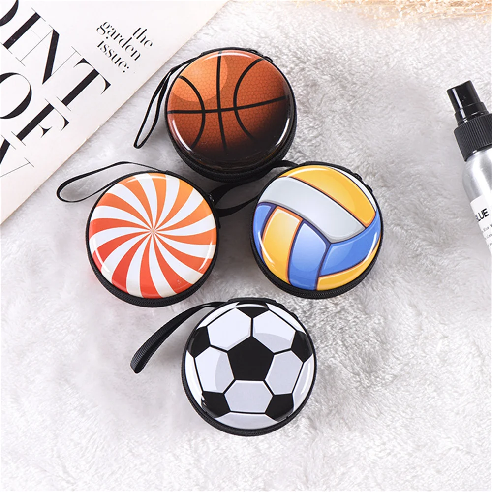 Cartoon Ball Pattern Coin Purse Kid Boys Girls Headphone Case Key Box Small Gift Change Purses Mini Wallets Zipper Storage Box