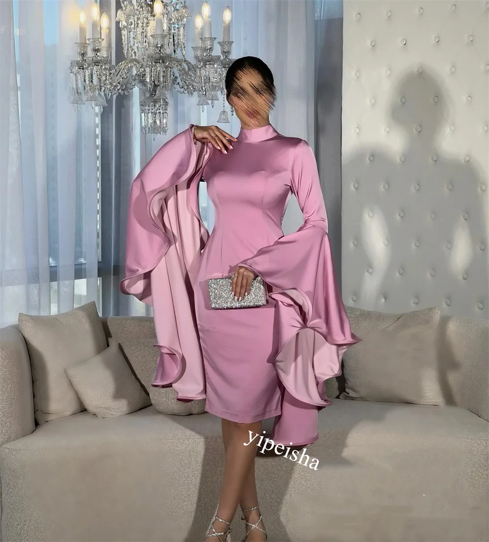 Charmeuse Ruffles Quinceanera Sheath High Collar Bespoke Occasion Gown Knee Length Dresses es es