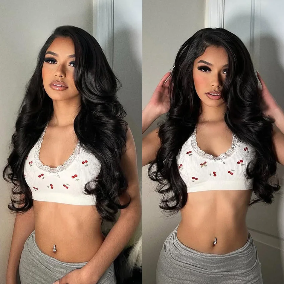 34 Inch Body Wave Lace Front Wigs 13x6 Transparent Lace Frontal Wigs For Women Pre Plucked 200% Density Natural Black Color