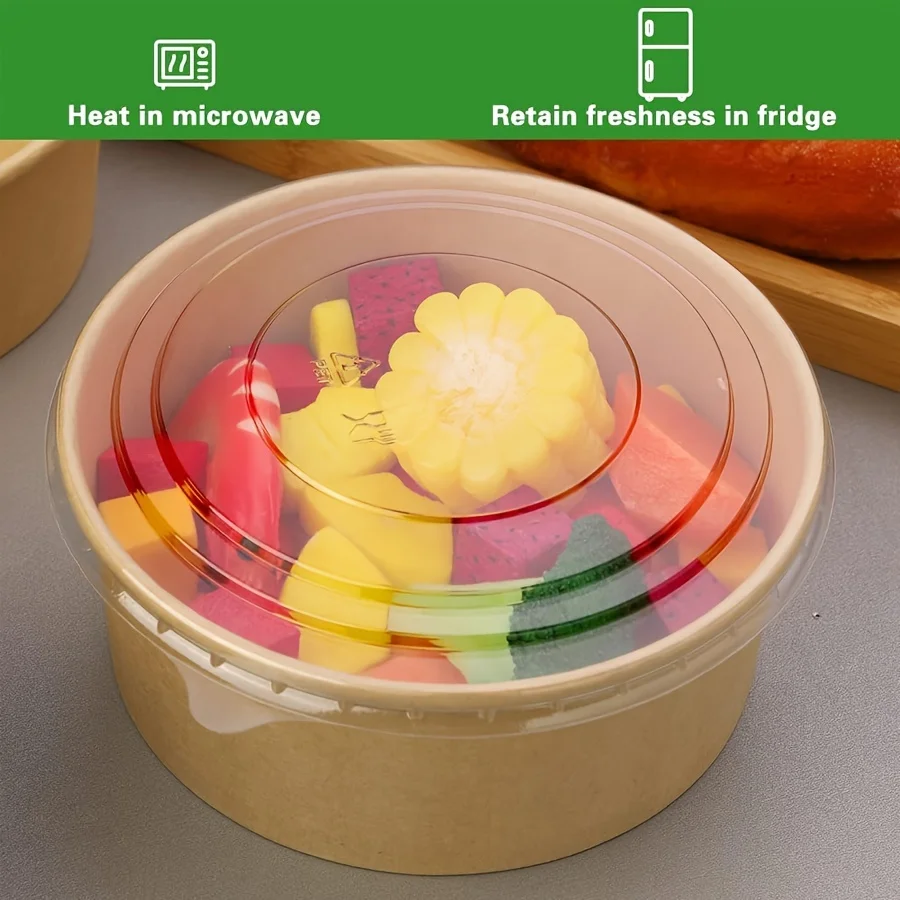 25Oz/750Ml 25/50 Pack Paper Bowls with Lids, Disposable Soup Bowls, Food Containers Lunch Box, Salad Bowls, Meal Prep Bowls view 6