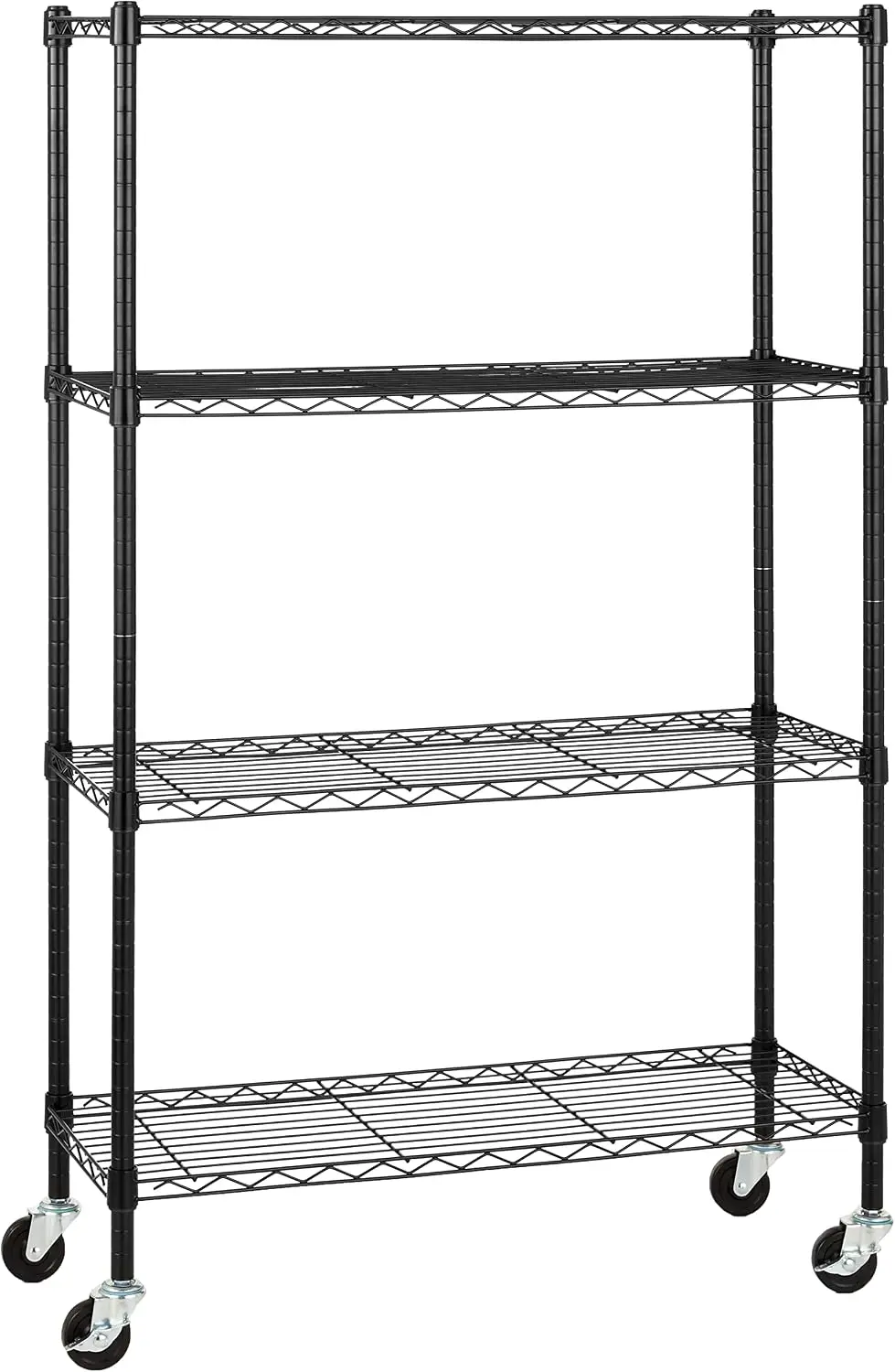 4 Shelf Heavy Duty Garage Shelving Storage Unit 3 Inch Wheel Casters Adjustable Metal Wire Rack Leveling Feet 36 X 14 X 5775 Bla