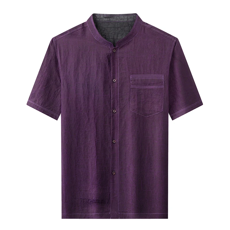 Reversible Shirts For Men Luxury Short Sleeve Tang Costume Satin Summer Quality Mud Silk 100% Oversized Pocket Camisas De Hombre