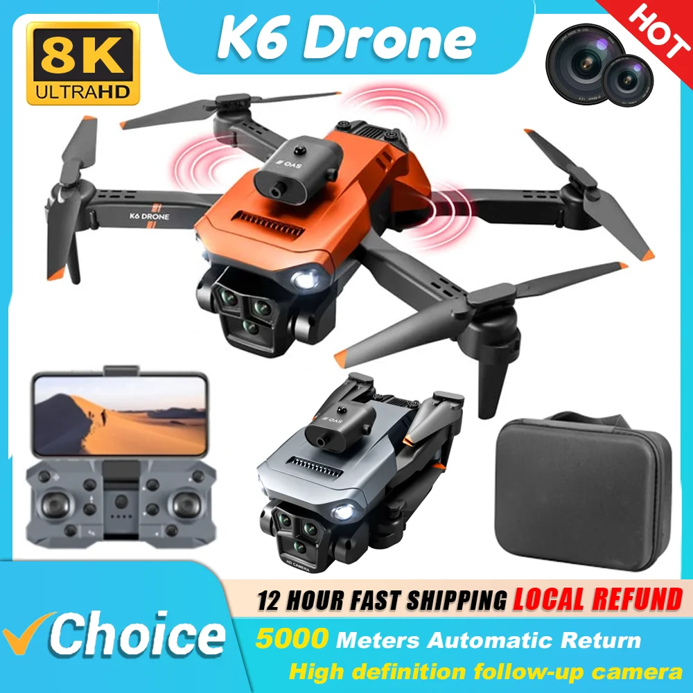 K6 MAX Triple-Camera Drone 4K HD Optical Flow Positioning 360° Obstacle Avoidance Foldable Quadcopter Wifi FPV RC Toys Drone