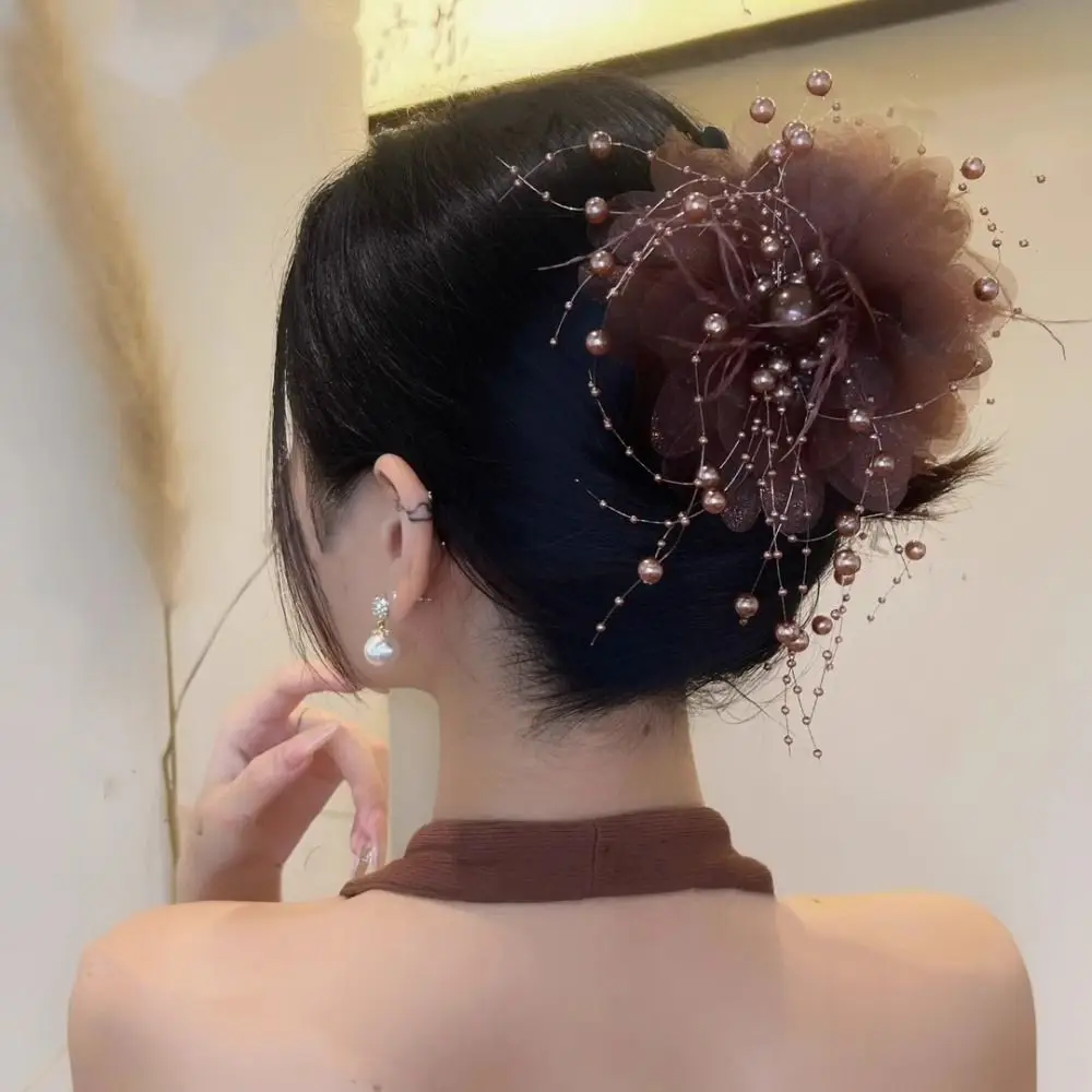 Fashion Peony Flower Grasping Clip Plastic Headwear Hair Claw Tassel Bow Hairgrips Girl