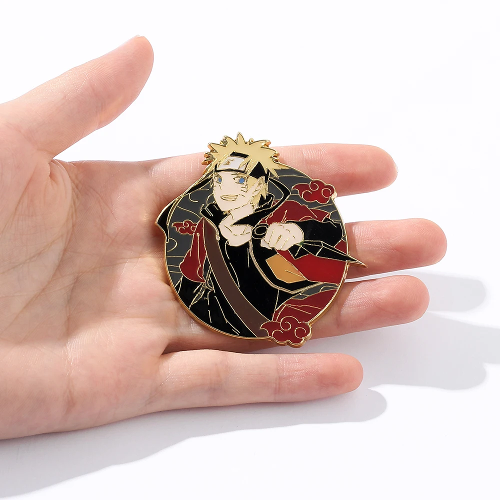 Pin de Cosplay de Narutos de Anime, insignia de esmalte de Metal Uzumaki de dibujos animados, broche, regalo de colección para fanáticos