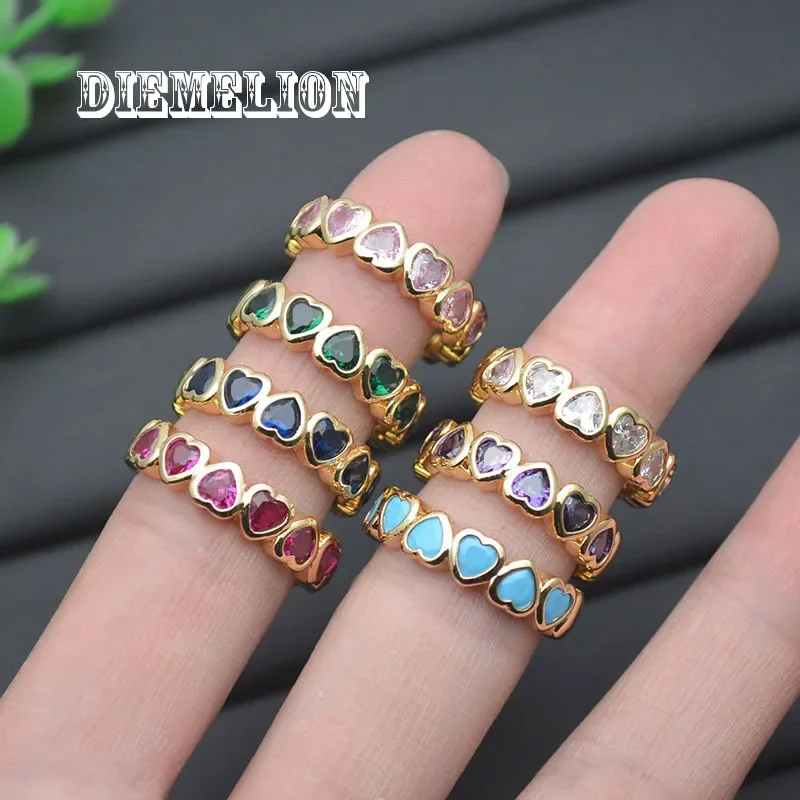 7Pcs New Candy Color Heart Rings Pave Colorful CZ Finger Rings for Women Charm Love Heart Wedding Bands Stackable Jewelry