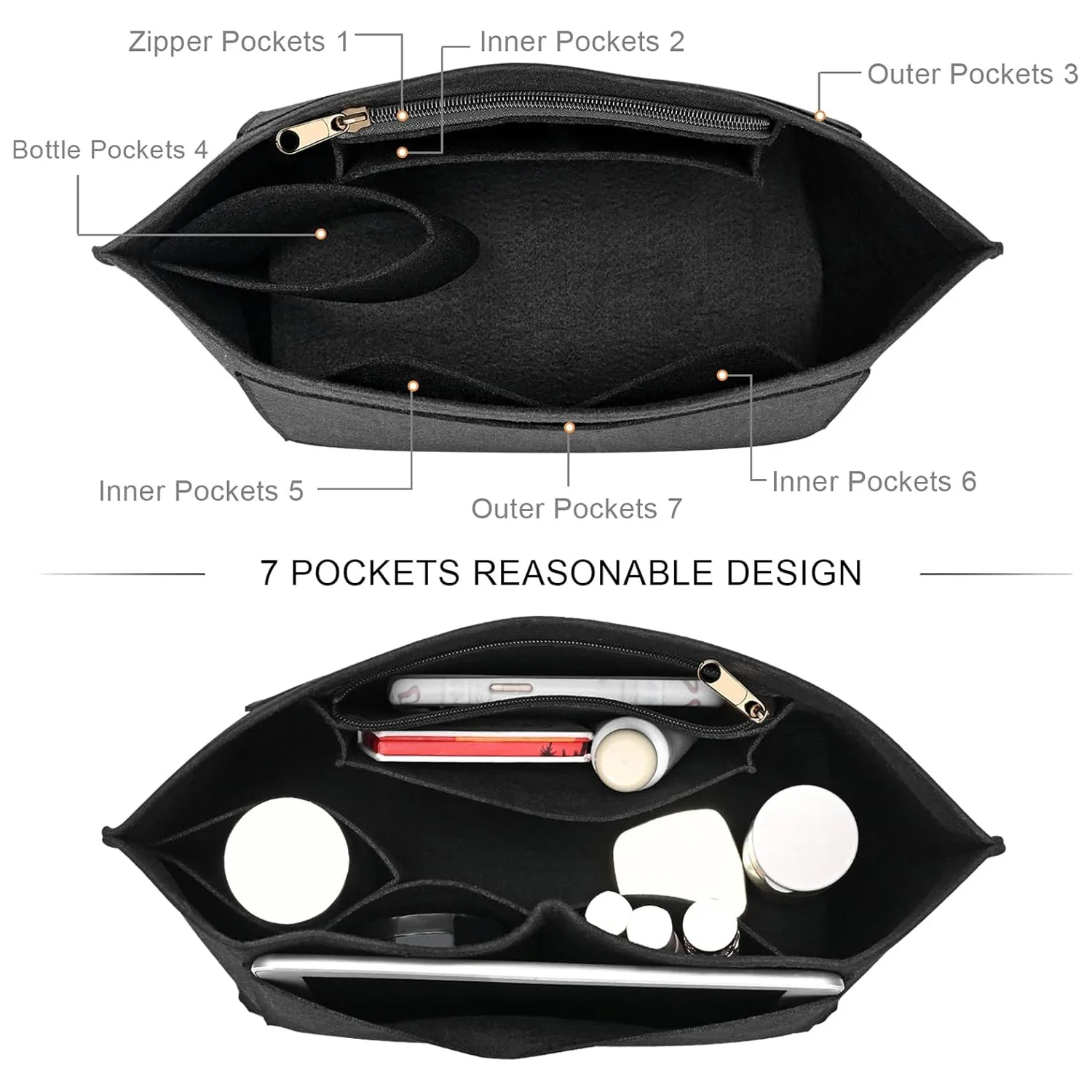 Inserto organizer in feltro di lusso per Longchamp Pliage Multi scomparti Fodera per borsa Tasche con cerniera Calza perfetta per gli amanti del Natale
