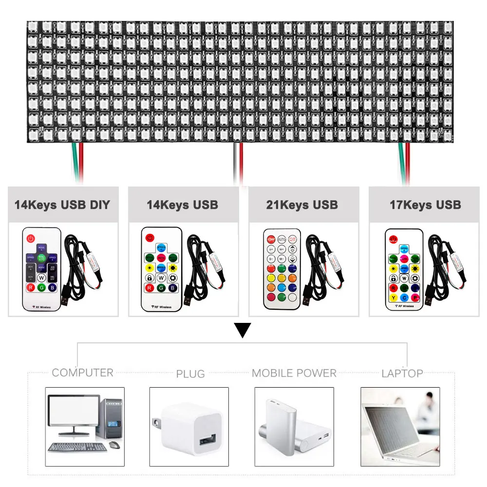 Imagem -04 - Módulo Digital Matrix Screen Flexível Dc5v Ws2812b Painel Led Ws2812 Endereçável Individualmente 14 Teclas 17 Teclas 21 Teclas Controlador Remoto rf