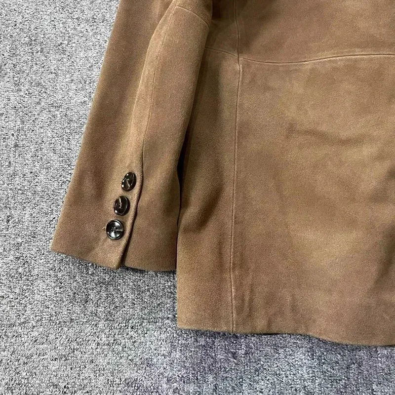Cappotto da abito in pelle scamosciata retrò per bambini donna 2024 autunno inverno giacca in vera pelle scamosciata di mucca giacca oversize caffè vintage capispalla