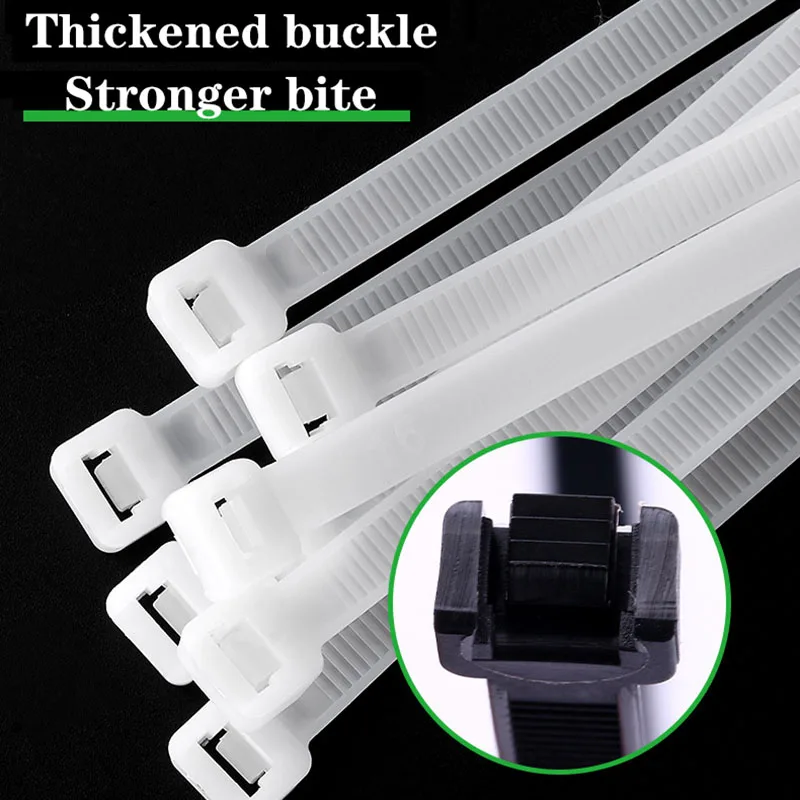 8x300mm Self Locking Plastic Nylon Cable Ties Fastening Ring Industrial Ties Zipper Cable Fasteners 50/100 Pieces Set