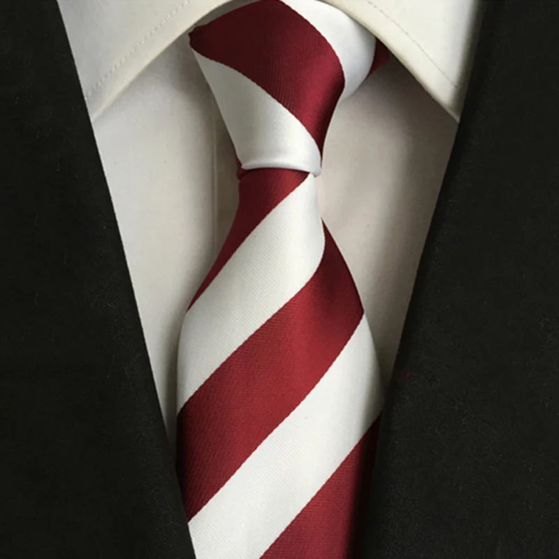 

Classic 8cm Width Ties For Man Silk Simple Red And White Stripe Men's Suit Business Formal Work Tie Wedding Groom Party Neckties