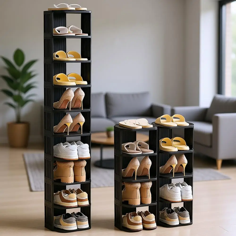 

Compact 10-Tier Plastic Shoe Rack for Tight Spaces and Entryways in Black