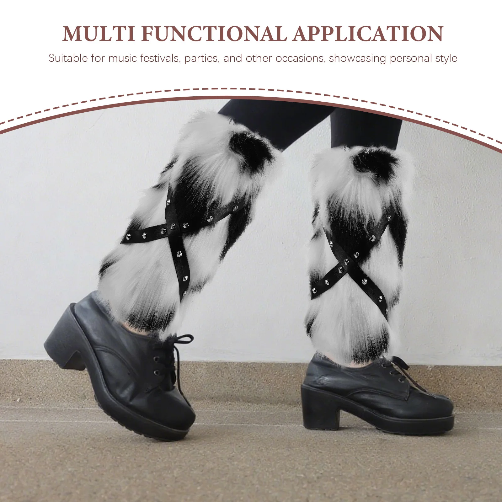 1 пара из искусственных гетр с коровьим принтом, дизайн с шипами в стиле панк для женщин, манжеты для ботинок, уютный зимний наряд, аксессуар, праздничная мода
