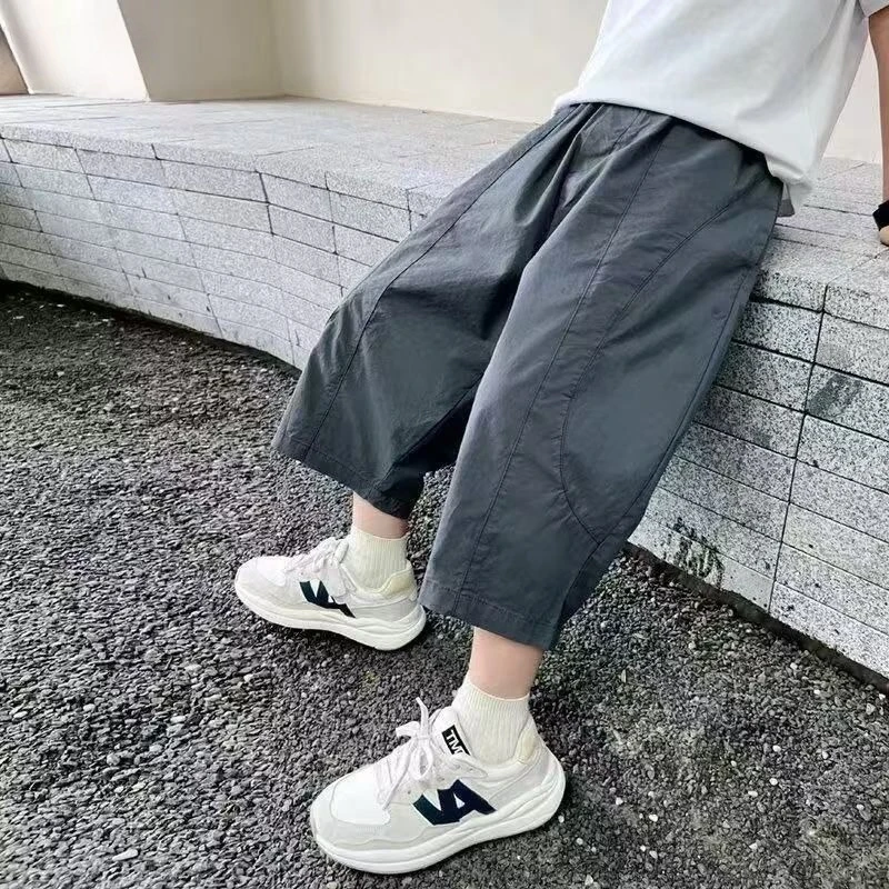 Sommer-Caprihose für Jungen, große Kinder, lässig, gerade, locker sitzende Hose mit 3/4-Länge, trendige Streetwear