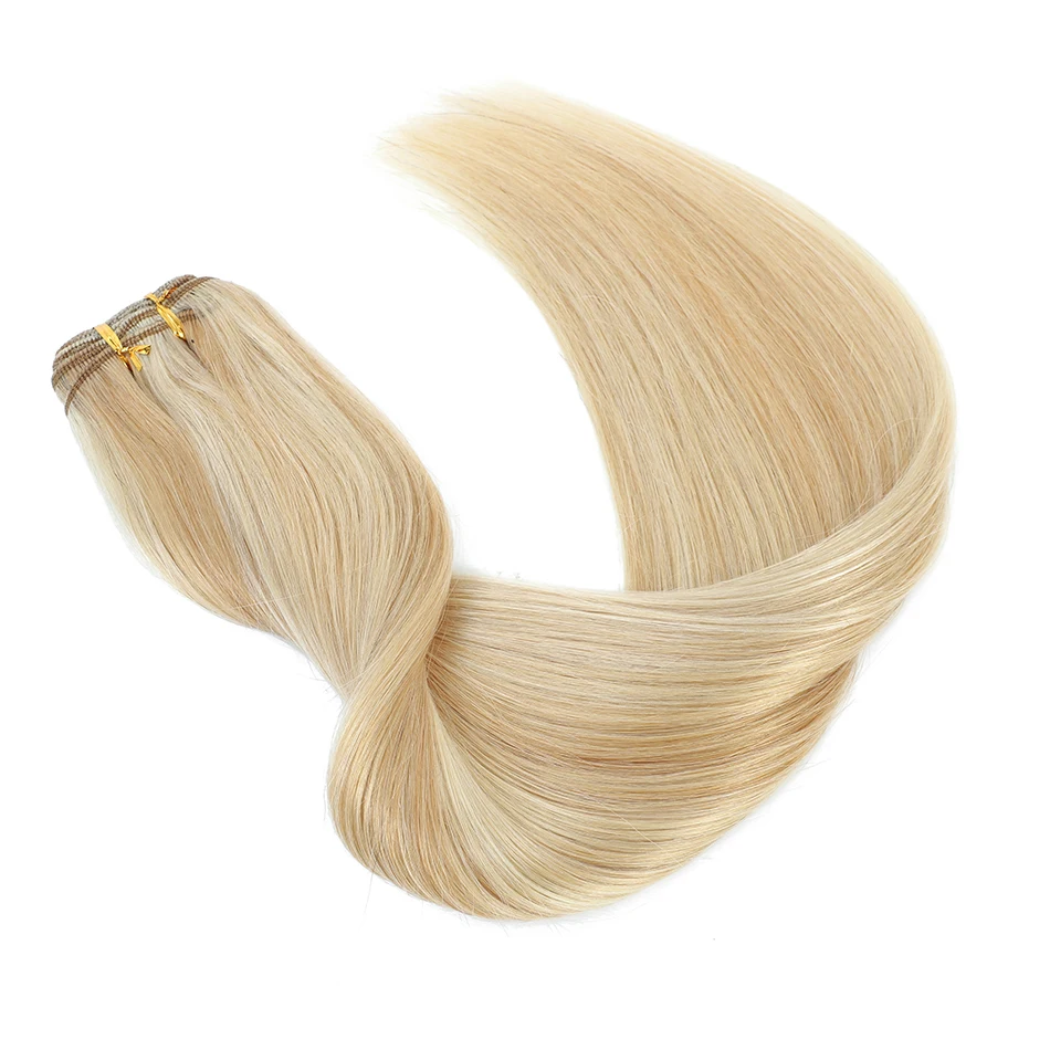 Audelami-extensiones de cabello con Clip para mujer, extensiones de cabello Remy liso, 100% Natural, Real, 14-28 pulgadas, 7 unidades por juego