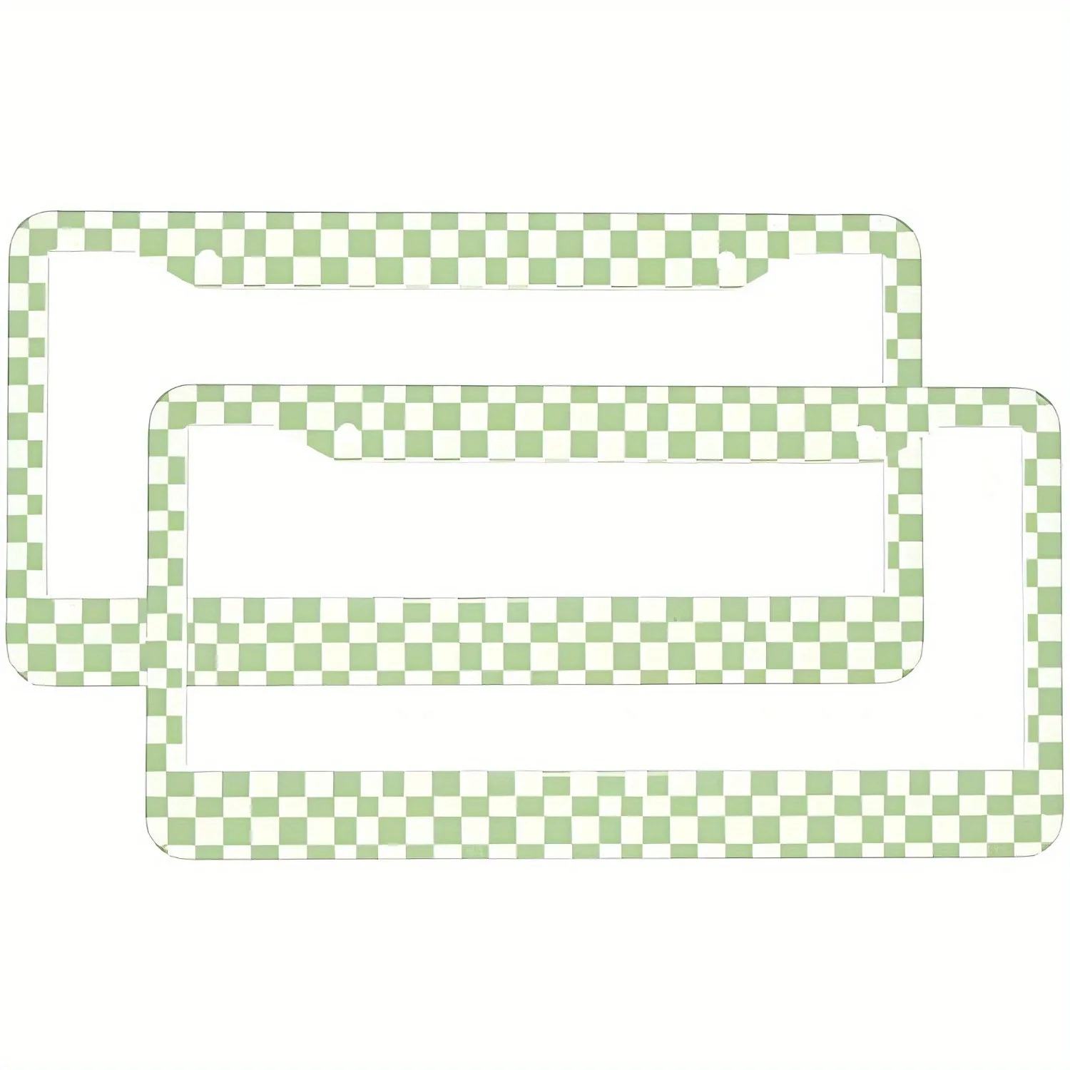 2pcs Retro Checkerboard License Plate Frames Green and White Checker License Plate Frame for Women Car Aluminum