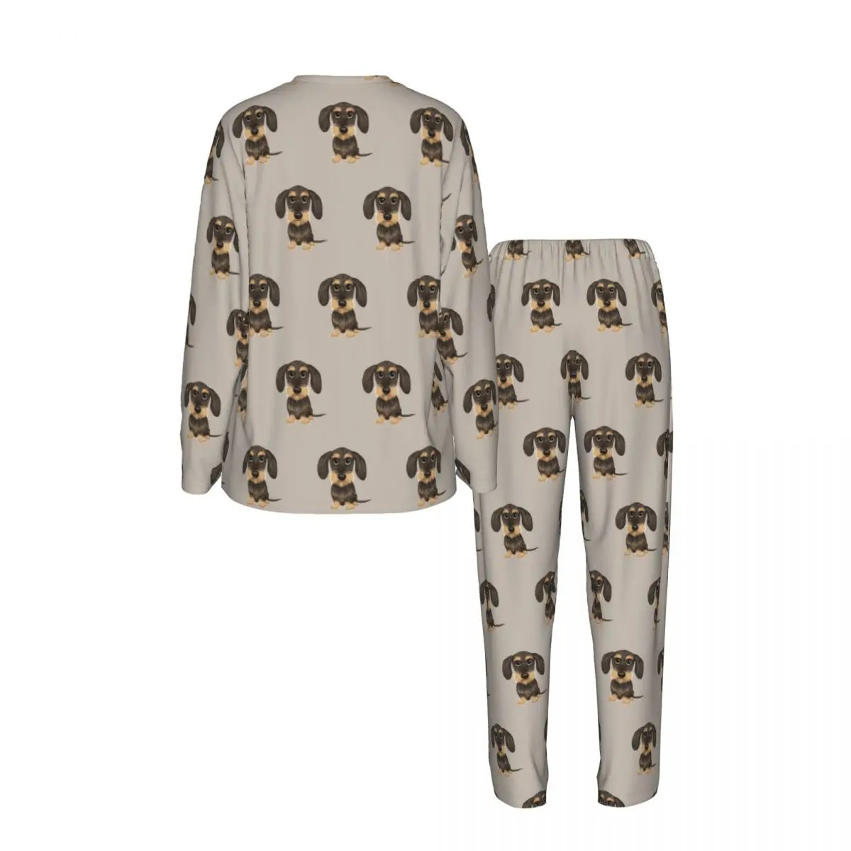 Wirehaired Dachshund Round Neck Long Sleeves Nightdress for Sleeping Sleepshirts Women Soft Pajama Set Long Pants 4
