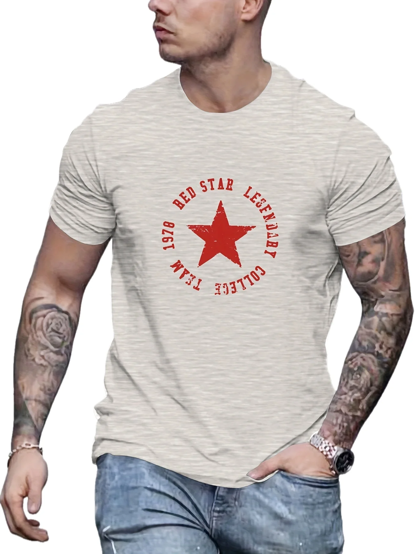 Heavy duty pure cotton high street fashion creative 1978 red star pattern printed casual round neck short sleeved T-shirt
