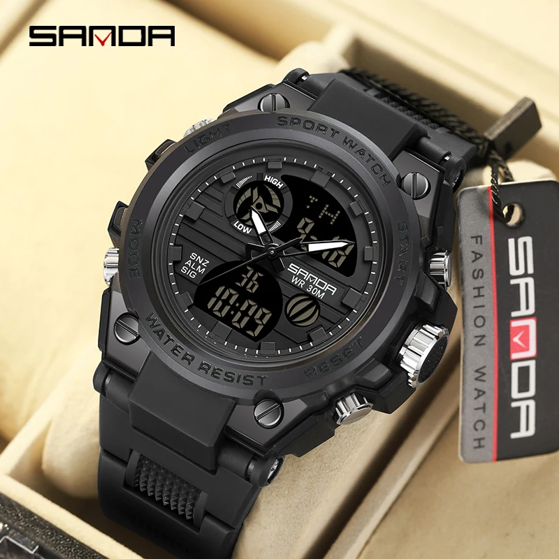 

2024 new SANDA Sports Men's Watches Top Brand Luxury Japanese Movement Military Quartz Watch Men Waterproof S Shock Wristwatches