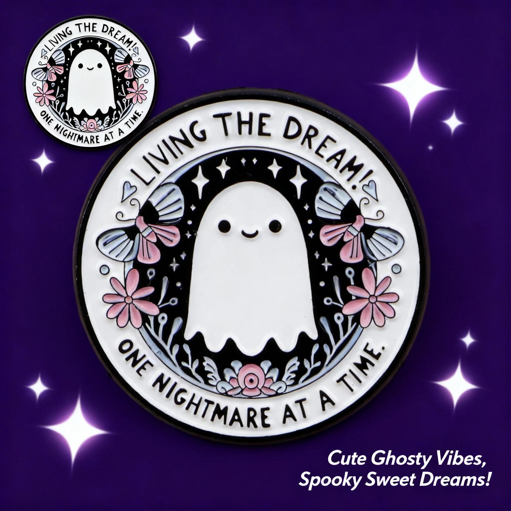 

Cute Ghost Enamel Pin Badges for Women "LIVING THE DREAM" Brooches for Backpack Hat Lapel Cosplay Accessories Toys Halloween
