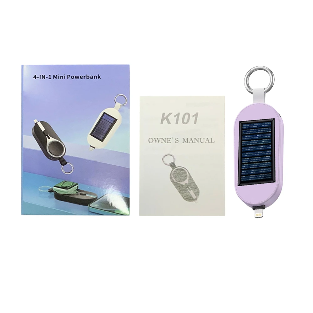 3000mAh Solar Power Bank Fast Charging Type-C/For IPhone Wireless Charger For Apple Watch Portable External Power Bank Keychain