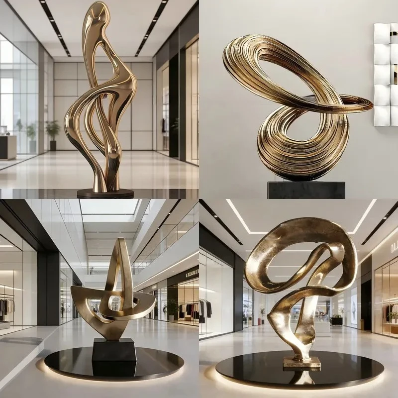 Modern Gold Polished Stainless Steel Sculpture High Quality Metal Artwork Ideal for Outdoor Landscape Decoration