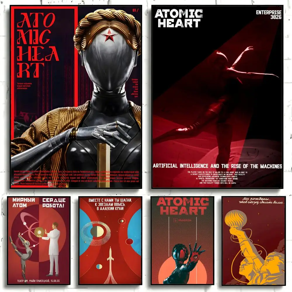 Game Atomic Heart Poster Self-adhesive Art Waterproof Paper Sticker Coffee House Bar Room Wall Decor