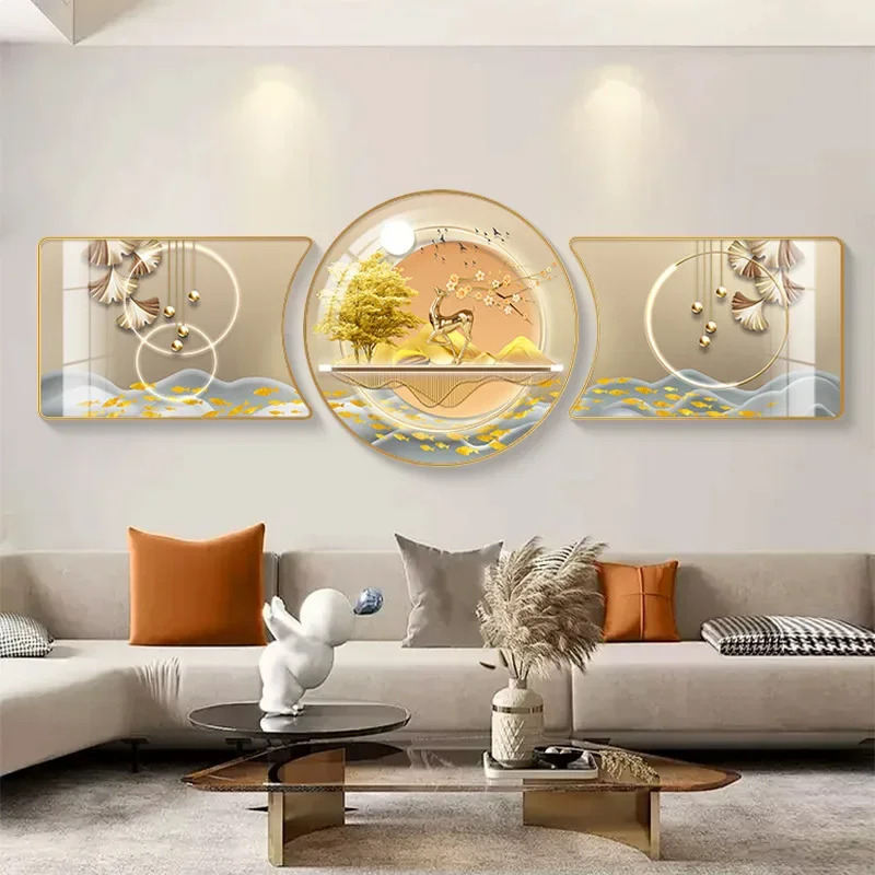 Decorative painting with backers, sofa background wall hanging painting, high-end atmosphere fortune tree mural