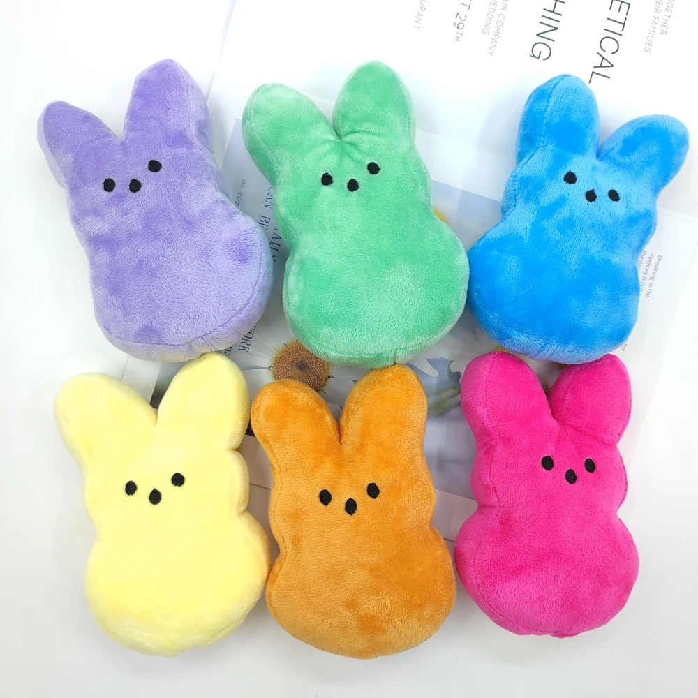 6pcs Easter Peeps Bunny Plush Toy Hand Figure Ornament Doll rabbit kids Gift Short Plush PP Cotton