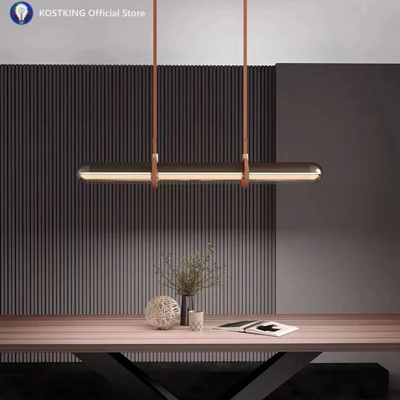 

Designer Luxury Long Dining Room Pendant Light Led Modern Minimalist Leather Glass Lamparas Lustres For Bar Home Decor