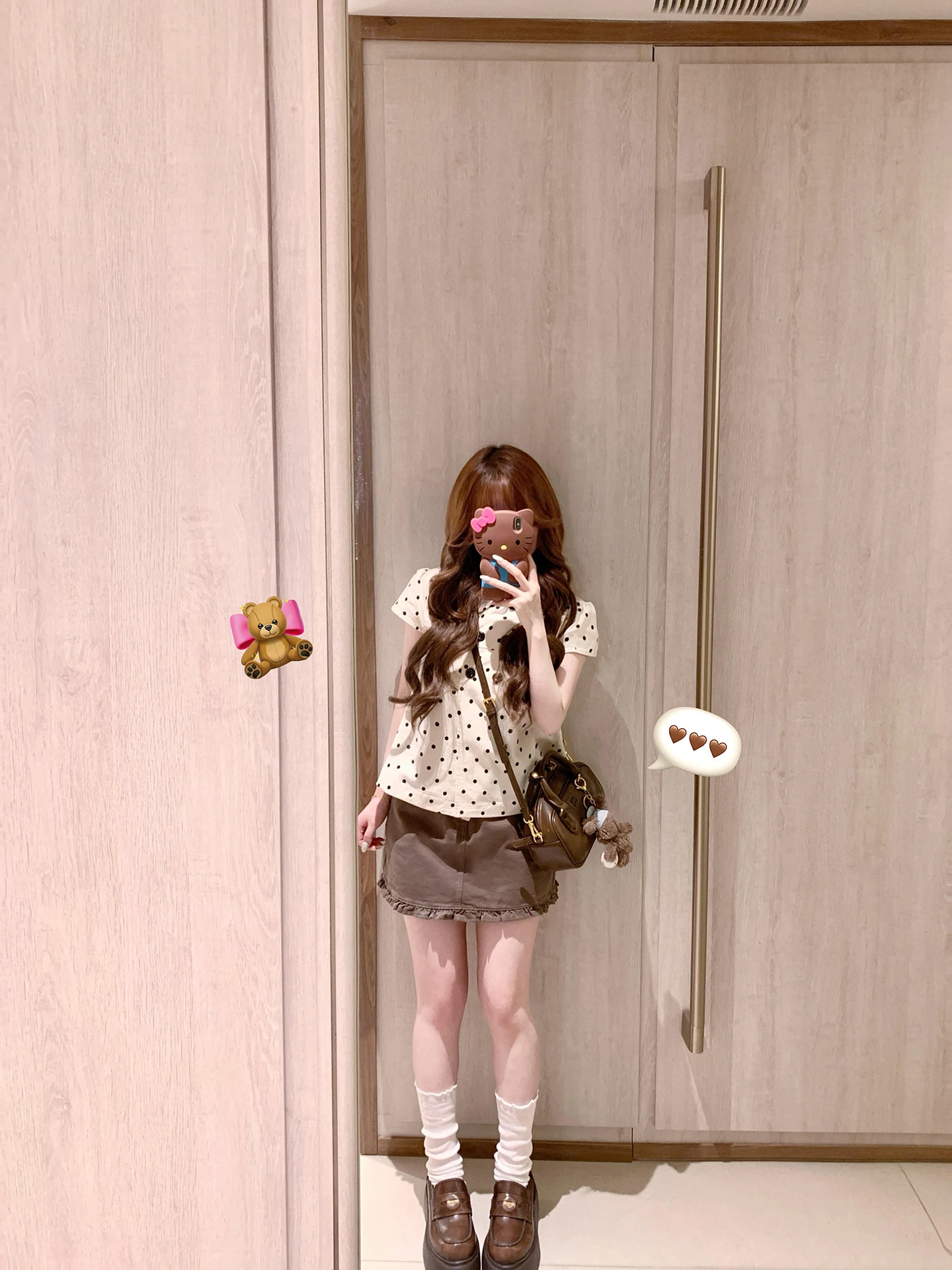 

Sweet Polka Dot Color Block Short Sleeve Slim Fit Doll Collar Women's Shirt Double Button Design Summer Fashion Top