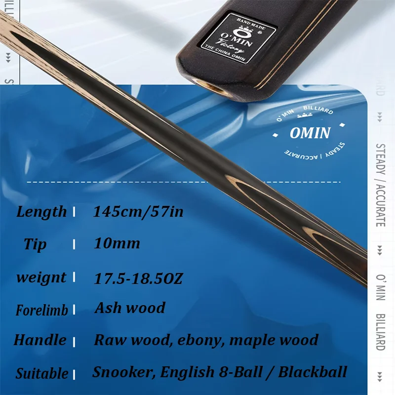 OMIN 3/4 Split Snooker Cue Stick 10mm Small Tip And Handmade Ash Wood Body Imported from North America for Better Grip And Sweat