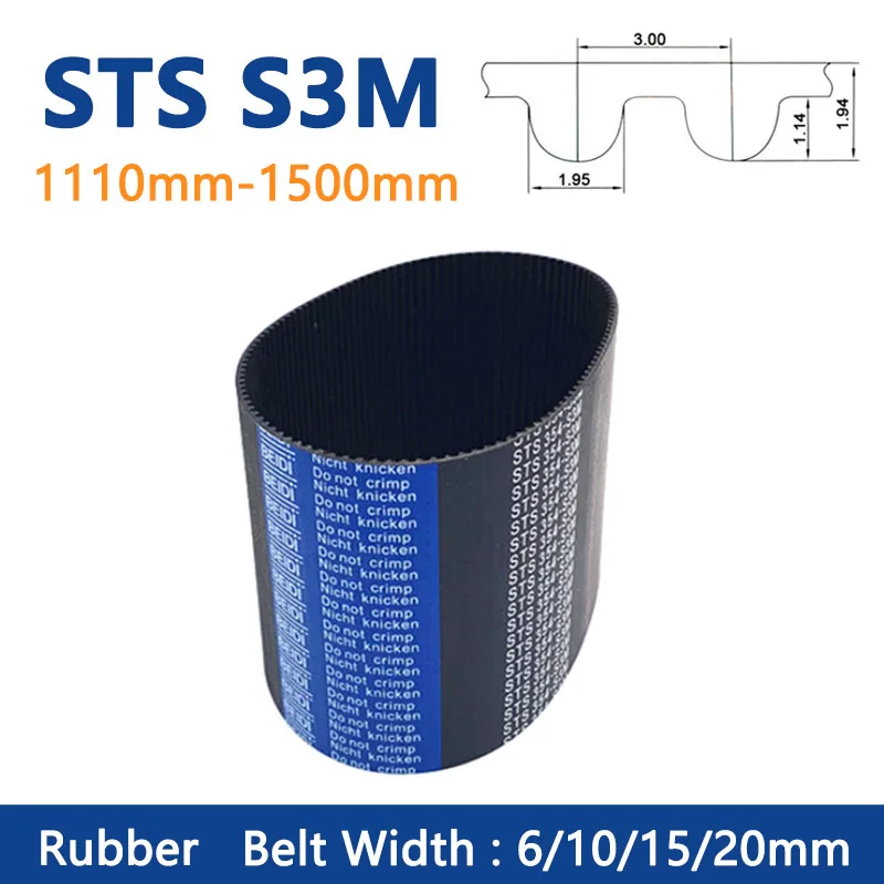 

1pcs STS S3M Timing Belt Length 1110mm-1500mm Width 6 10 15 20mm Rubber Closed Loop Synchronous Belt Pitch 3mm